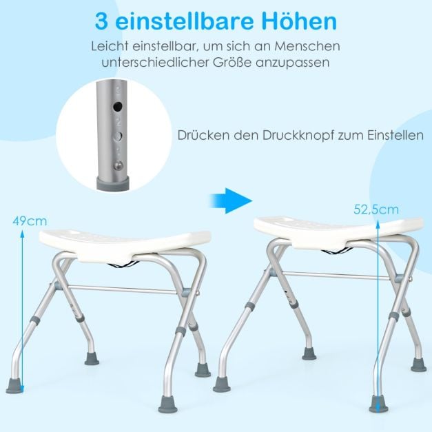 Coast Douchestoel Wit – Inklapbare Douchekruk met Verstelbare Hoogte en Antislip Voeten – 53 x 50 x 52,5 cm