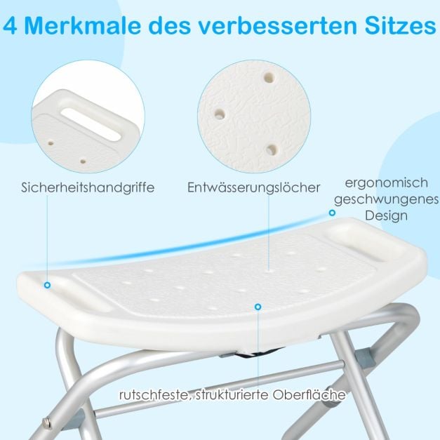 Coast Douchestoel Wit – Inklapbare Douchekruk met Verstelbare Hoogte en Antislip Voeten – 53 x 50 x 52,5 cm