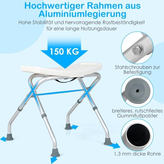 Coast Douchestoel Wit – Inklapbare Douchekruk met Verstelbare Hoogte en Antislip Voeten – 53 x 50 x 52,5 cm