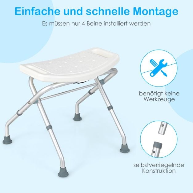 Coast Douchestoel Wit – Inklapbare Douchekruk met Verstelbare Hoogte en Antislip Voeten – 53 x 50 x 52,5 cm
