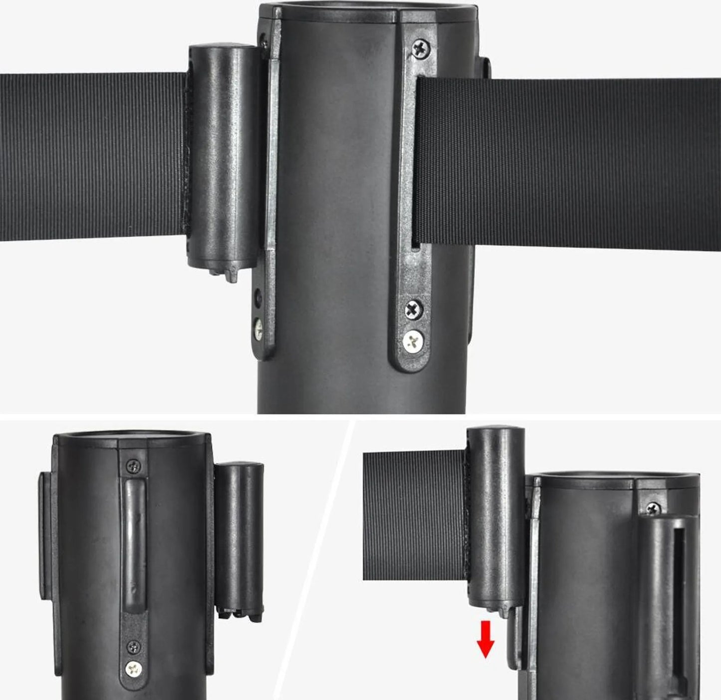Yaheetech Afzetpalen Set Van 2 – 92 cm Hoog – Voorzien Van 200 cm Intrekbaar Lint En 4-Weg Koppelsysteem En Massieve Voet – Voor VIP Zones En Beurzen – Zwart Staal