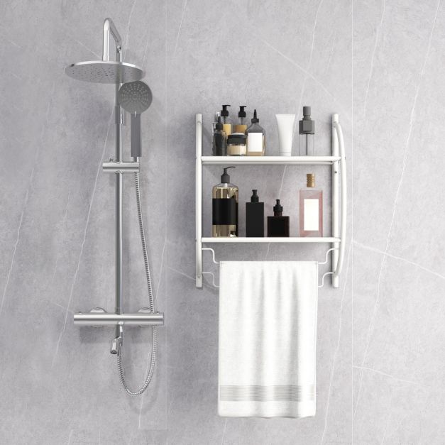 Coast Handdoekhouder Wandrek - 45 x 25,5 x 55 cm - Wit - Metaal Badkamerrek met 2 Planken en Handdoekstangen