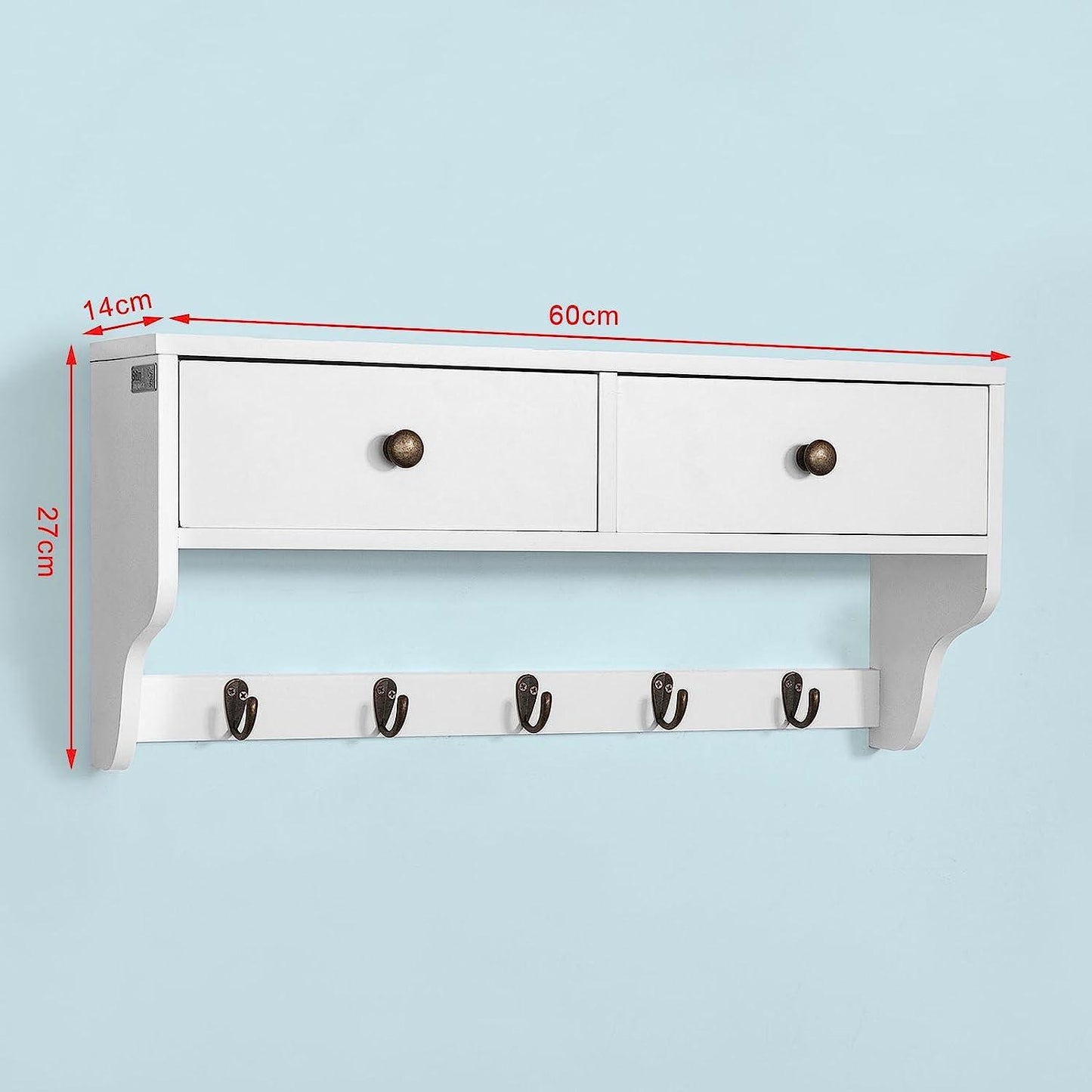 SoBuy Wandkapstok - 5 Haken - W60 x D14 x H27cm - Wit