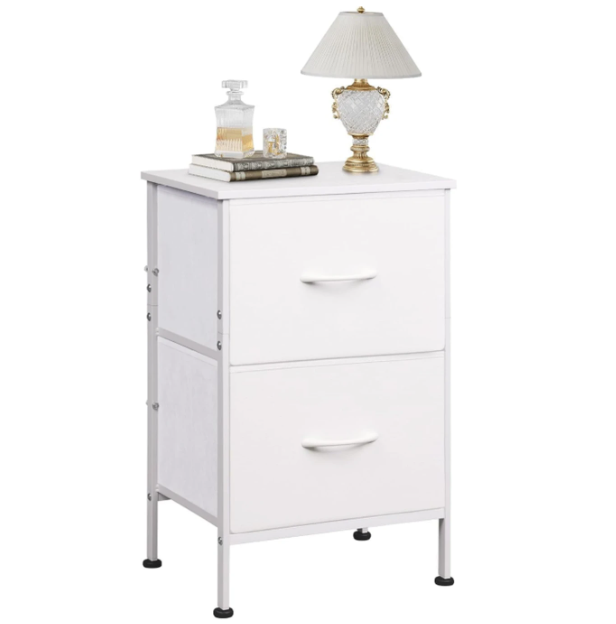 WLIVE Nachtkastje 2 Stoffen Lades - Wit - Metalen Frame - 39,8 x 29,8 x 63,1 cm