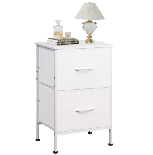 WLIVE Nachtkastje 2 Stoffen Lades - Wit - Metalen Frame - 39,8 x 29,8 x 63,1 cm