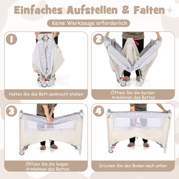 Coast Zijbed - 5 In 1 - Wielen - Incl. Matras - 125 x 65 x 76 cm - Beige