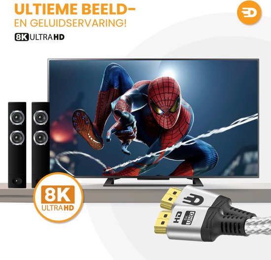 HDMI Kabel 2.1 - Ultra HD High Speed - HDMI naar HDMI - Geschikt voor Xbox Series X & PS5 - 1 meter - Nylon - Zilver Wit