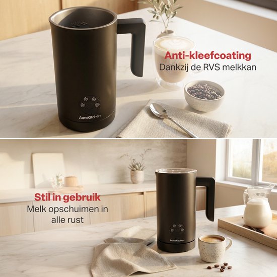 AoraKitchen Melkopschuimer - 300ML - Melkschuimer - RVS - Electrisch - 4-in-1 - Antikleeflaag - 500W