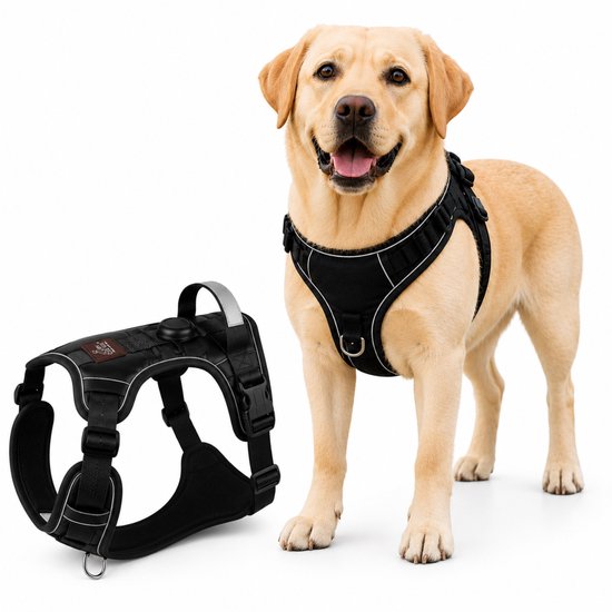 By Cee Cee Hondentuigje Hondenharnas - Anti Trek Tuig - Y Tuig Hond – Reflecterend Honden Tuigje – Zwart – Maat XL