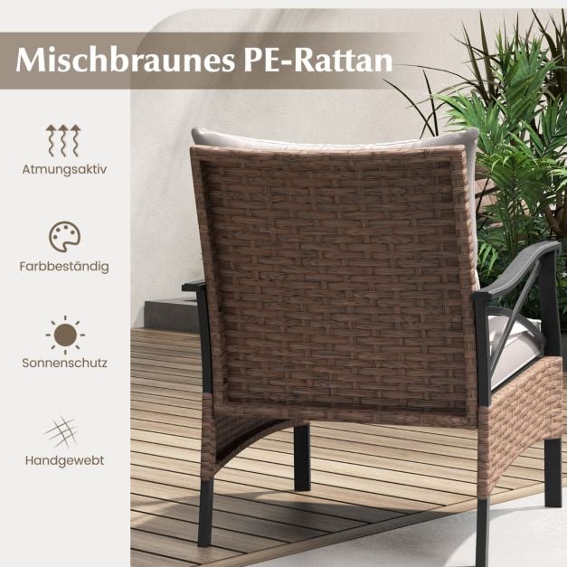 Coast Tuinset 5-Delig – Polyrattan Balkonset met Stoelen, Hockers en Tafel – Bruin