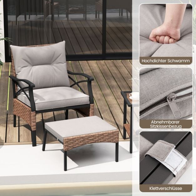 Coast Tuinset 5-Delig – Polyrattan Balkonset met Stoelen, Hockers en Tafel – Bruin