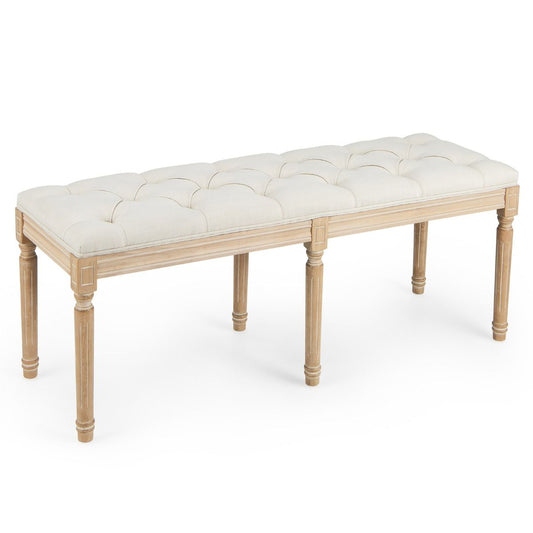 Coast Vintage Gestoffeerde Eetkamerbank - Ingangsbank & Bedbank met Rubberhouten Poten - Beige - 120 x 40 x 49 cm