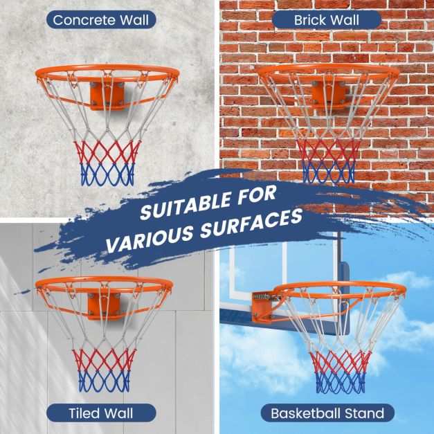 Coast 45 cm Basketbalring met Net voor Alle Seizoenen aan de Muur Bevestigde Basketbalstandaard met Dubbele Veren