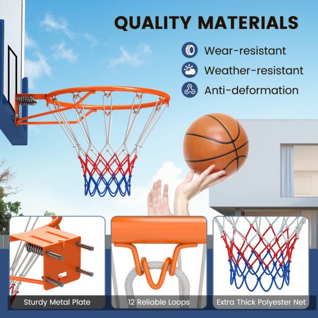 Coast 45 cm Basketbalring met Net voor Alle Seizoenen aan de Muur Bevestigde Basketbalstandaard met Dubbele Veren