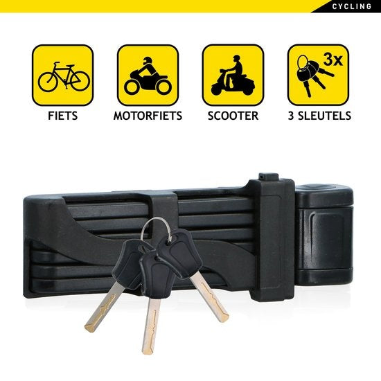 DUNLOP Fietsslot Frame - Scooterslot - Opvouwbaar Slot - Frameslot met 3 Sleutels