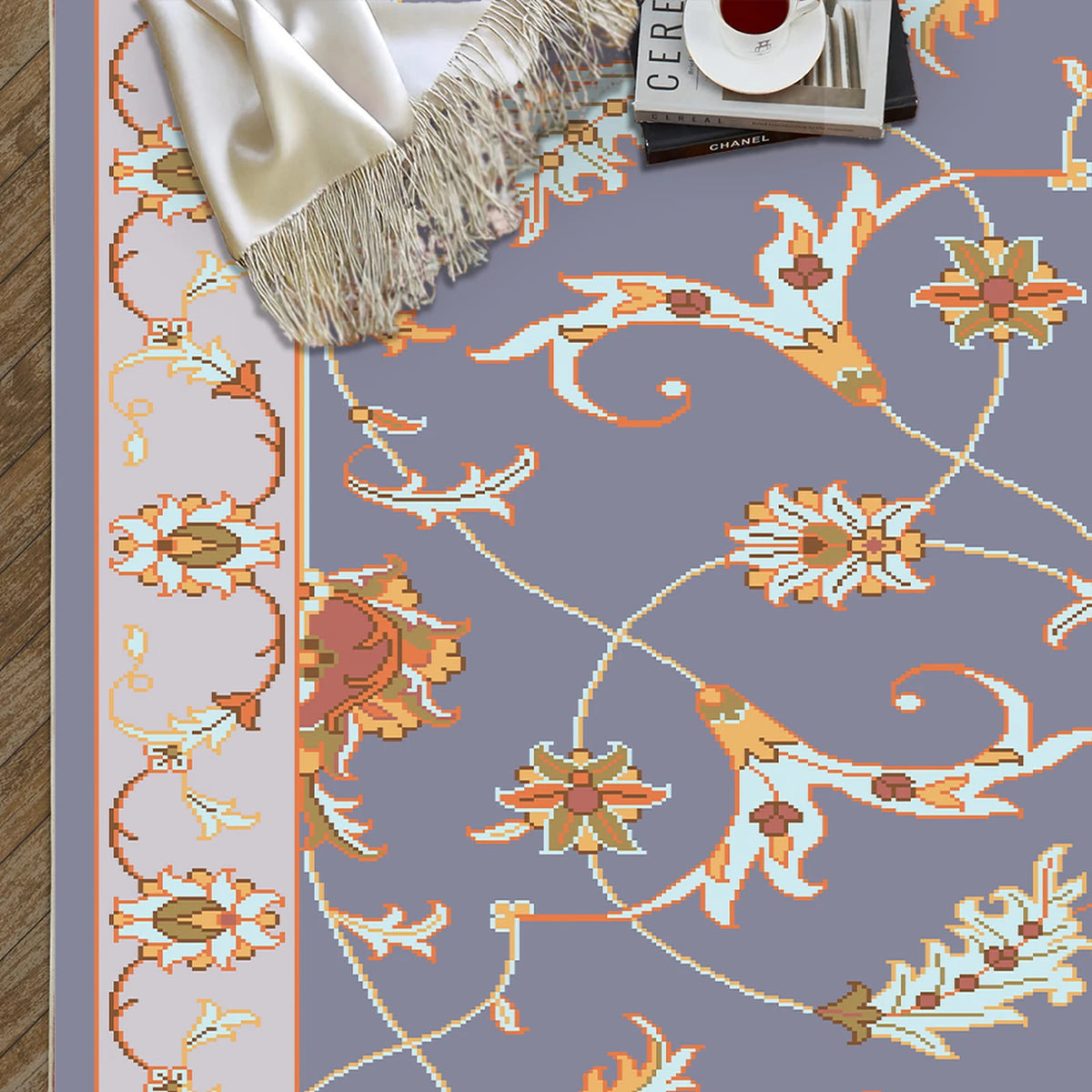 WhereHike Vloerkleed Bloemen & Vogels Print - Paars - 183 x 274 cm - Wasbaar, Antislip