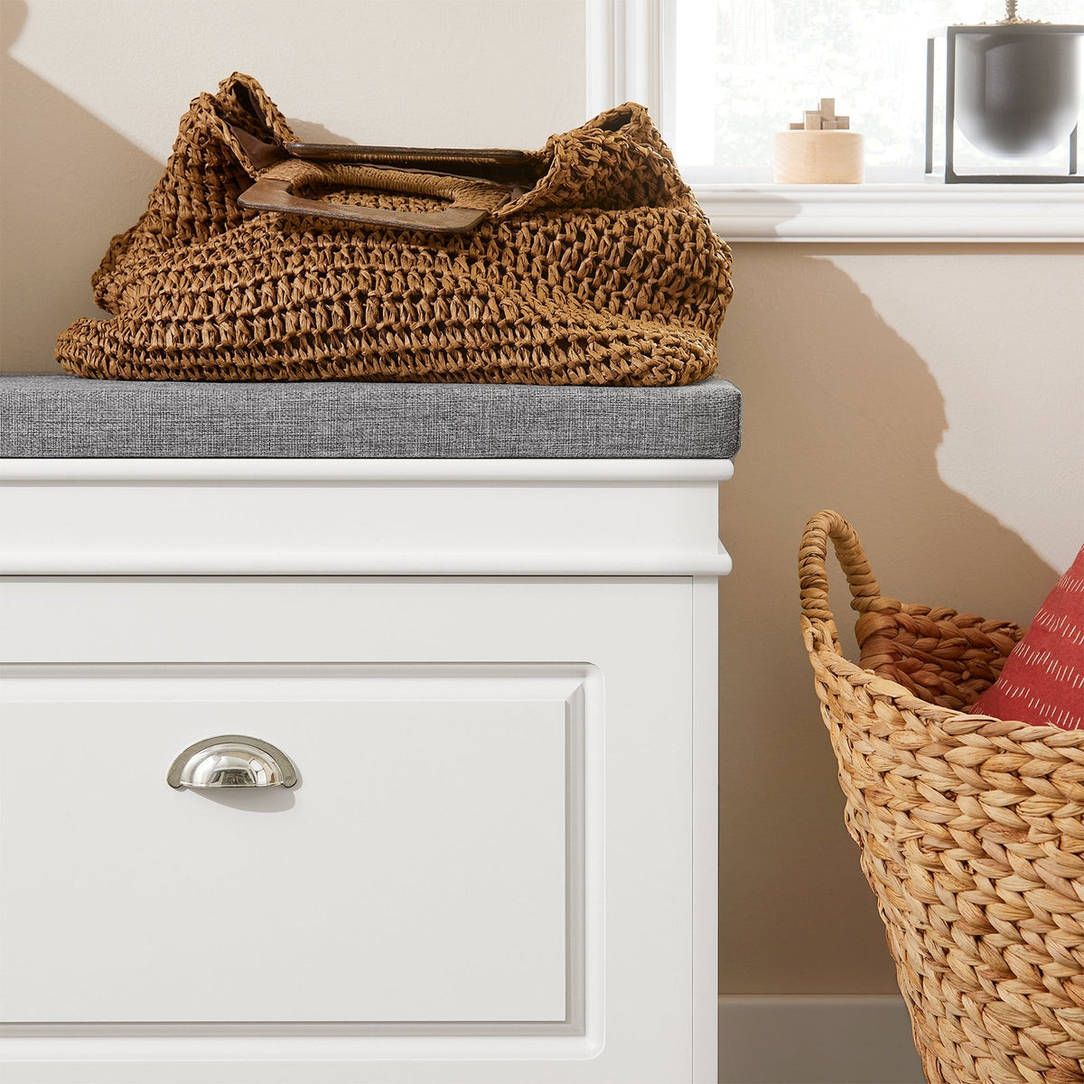 SoBuy Schoenenkast met gestoffeerde zitting - Max. 150 kg - 75 x 24 x 51 cm - Wit/ grijs