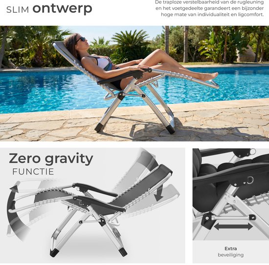 tectake® Opvouwbare Ligstoel Cloud - Tuinstoel met Tafeltje - Bekerhouder - Traploos Verstelbaar - Voor Balkon, Camping of Tuin - Relaxstoel met extra dik Kussen - Strandstoel - Ligbed - Div. kleuren - Zwart