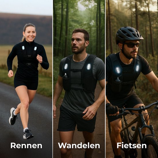 Nuvance Hardloopvest - 3x LED - Running Vest met Verlichting - Hardloop Vest - Loopvest incl. Waterfles en Telefoonvak - Universeel