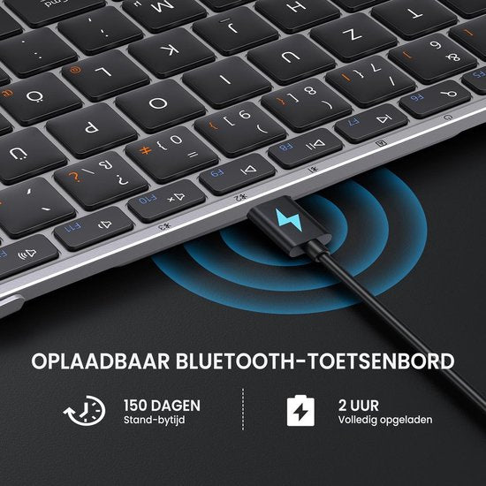 Opvouwbaar Bluetooth Toetsenbord – Full-Size Draadloos Toetsenbord – Reis Toetsenbord Draagbaar – Voor Laptop, Tablet, iPad, Smartphone, Windows, Android & iOS – Space Grey