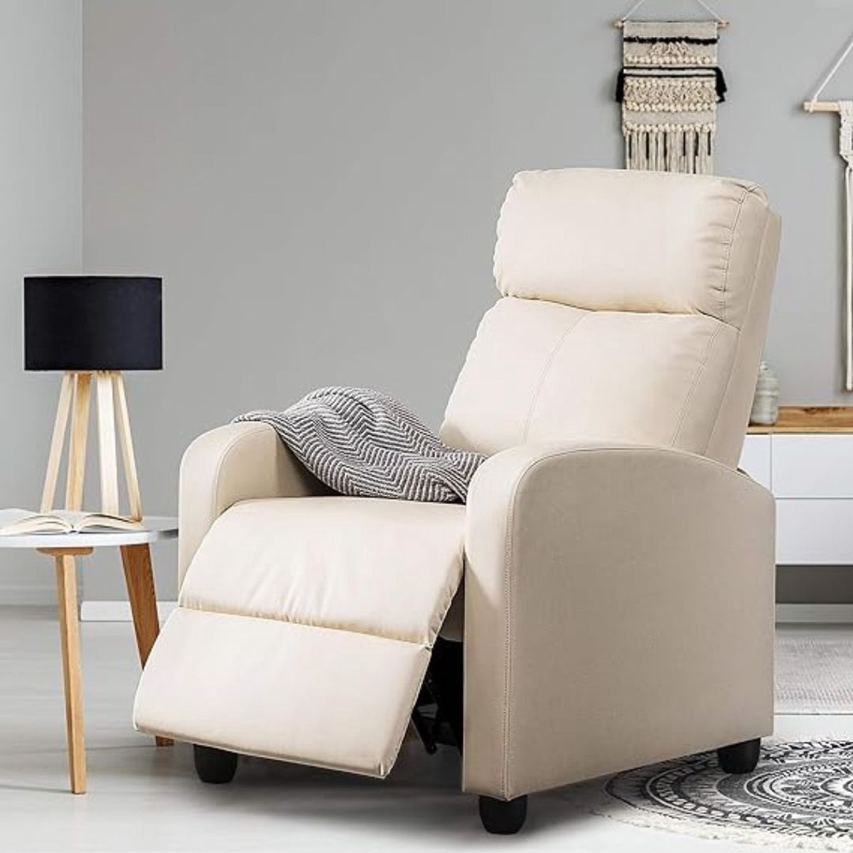 Yaheetech Relaxfauteuil - Zwart - PU Leer - Verstelbaar - 120 kg - Met Voetsteun