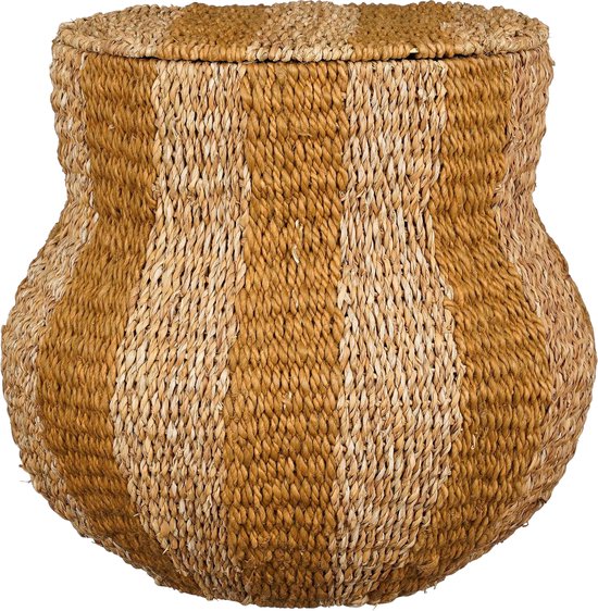 Mica Decorations Tacoma Opbergmand met Deksel - H47 x Ø50 cm - Jute - Geel