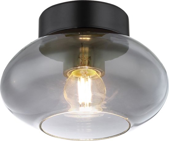 Plafondlamp SHAUN ø18CM E27 Matt zwart 1-Lichts Smoked