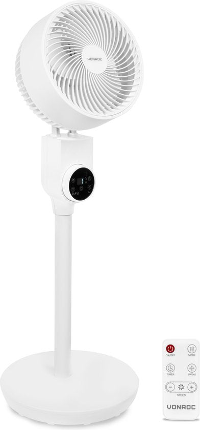 VONROC BREEZE Ventilator - fluisterstille vloerventilator - 88cm - Incl. afstandsbediening - 3 snelheden - zwenkfunctie - 180° kantelbaar - wit