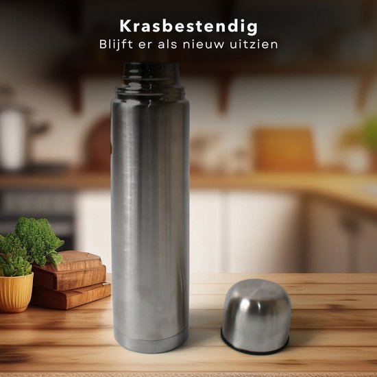 Thermosfles - Thermosbeker - Isolatiekan - Isoleerkan - Dubbelwandig - 0.5 Liter - RVS - Voor Warme en Koude Dranken - Inclusief EBOOK