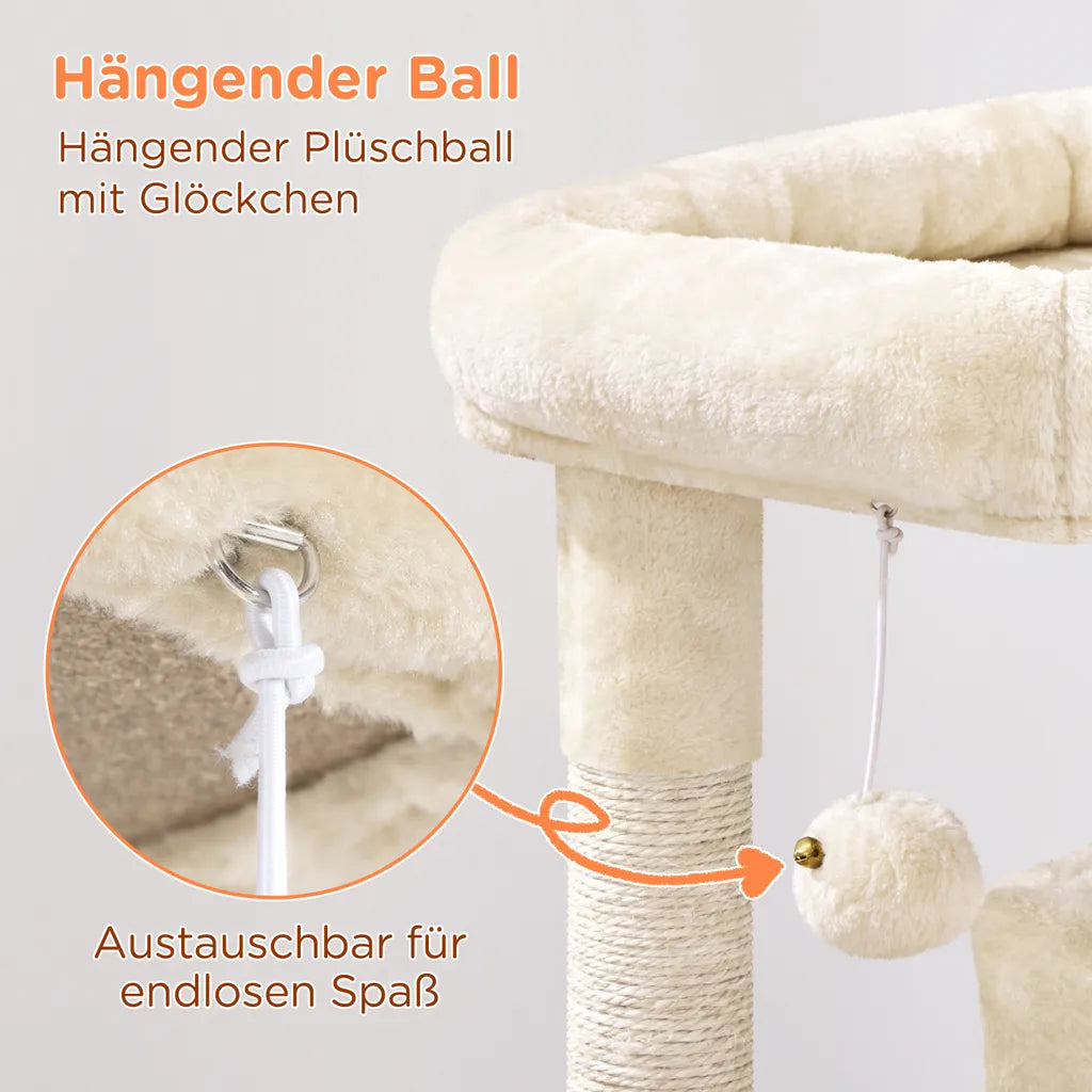 Yaheetech Krabpaal Beige – 91 cm Hoog – Met 2 Kattenhuisjes, Sisal Krabpalen en Speelbal