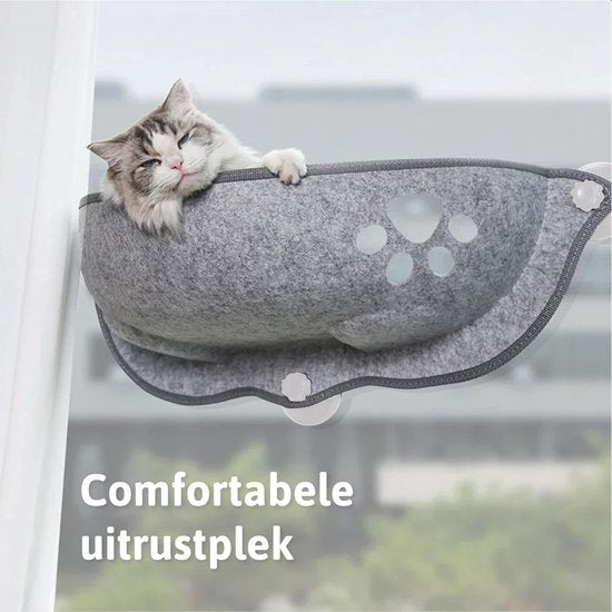 LBB Kattenhangmat - Voor aan het raam - Kom vorm - Kattenmand - Raam - Hangmat kat - Dieren - Kattenbed - Kattenmand - Slaapplek - Ligplaats - Grijs