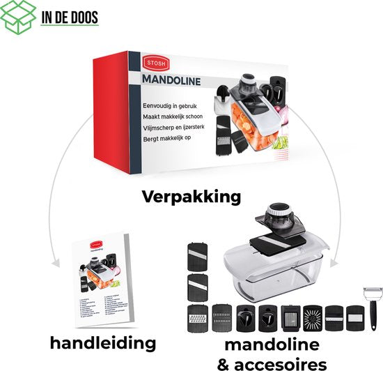 Stosh Mandoline - Groentesnijder - Uiensnijder - Spiraalsnijder - Rasp - Kunststof - 11 delig - BPA vrij
