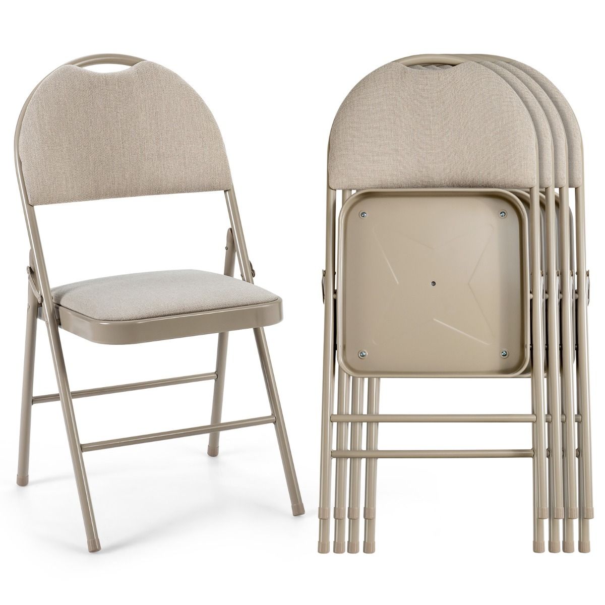 Coast 4-Delige Draagbare Klapstoelen Set – Metalen Frame, Gevoerde Zitting en Stof Beklede Rugleuning, Beige, 47 x 50 x 88,5 cm