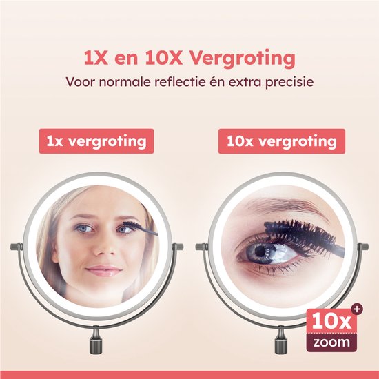 Fraay® Make Up Spiegel met LED Verlichting - 10x Vergroting - Licht - Oplaadbaar - Zwart