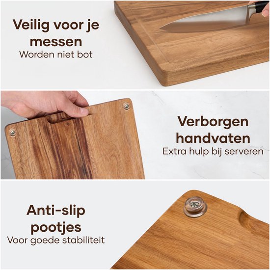 Villux Snijplank - Snijplankenset Met Houder - Snijplank Hout - Snijplanken - Snijplank Acacia- Houten Snijplank - Snijplankenset - Tapasplank - Borrelplank - Serveerplank - Hapjesplank - Inclusief eBook - 3 Stuks - Acacia