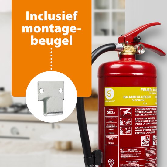 Smartwares FEX-15230 - Brandblusser Schuim 3L - Incl ophangbeugel - Brandklasse A & B - BSI Gecertificeerd