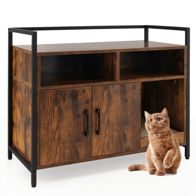 Coast Pet Box Cat Cabinet met dubbele deuren en krabblok 89 x 45 x 74,5 cm koffie