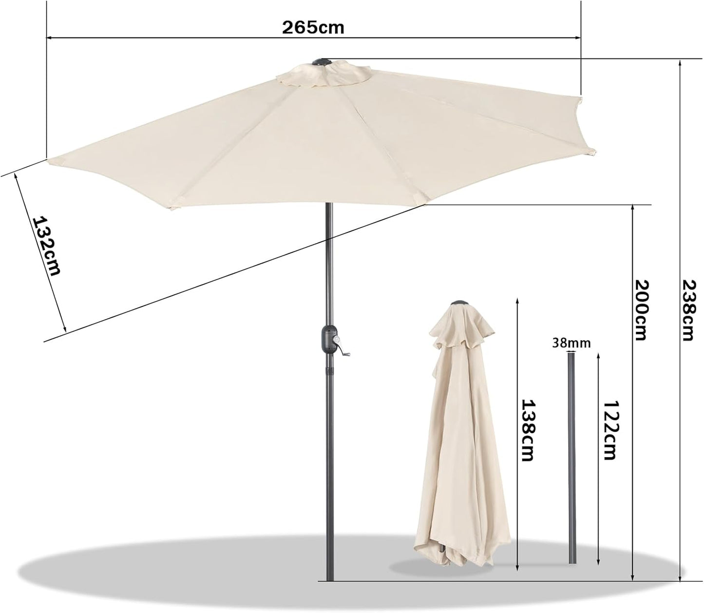 Angel Living Balkonparasol - Halfrond - 265 x 130 cm - Beige