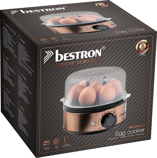 Bestron Eierkoker - AEC2000CO - 400W - Voor 7 eieren - incl. maatbeker & eierprikker - Koper