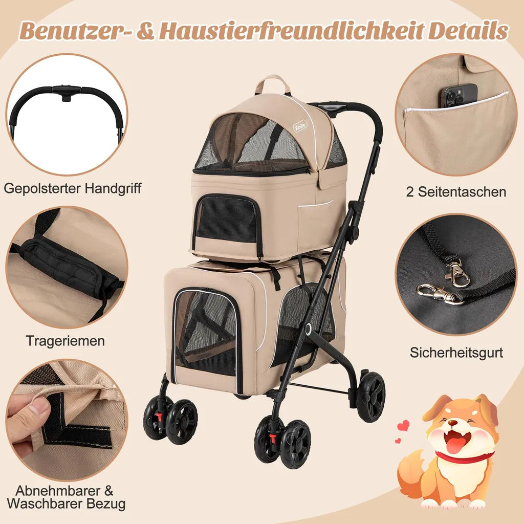 Coast 3-in-1 Hondenbuggy - Beige - Opvouwbaar - 53 x 84 x 105 cm