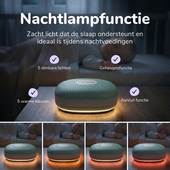 Lunae White Noise Machine 2026 - Witte Ruis Apparaat met Nachtlampje - Geschikt voor Baby's, Kinderen en Volwassenen - Slaaphulp Baby - Slaaptrainer kinderen - Mint Groen