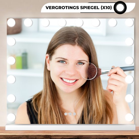 Bayt Hollywood Spiegel met Verlichting - Make Up Spiegel met Verlichting - Spiegel met Verlichting - Hollywood Spiegel 80x60 - Dimbaar - 10x Vergroting - 80x60cm - Wit