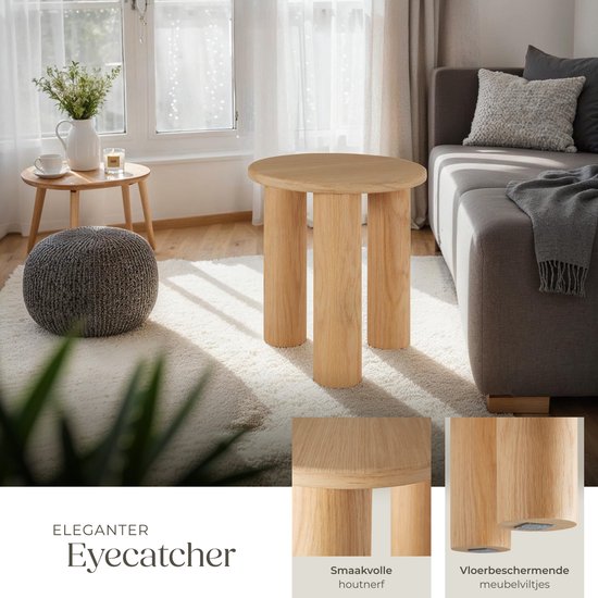 tectake® Ronde Bijzettafel Sisi - Ø 40 x 45,5 cm - Massief Houten Poten - Koffietafel - Bedtafel - Rond Tafeltje met Antislip Vloerbeschermers