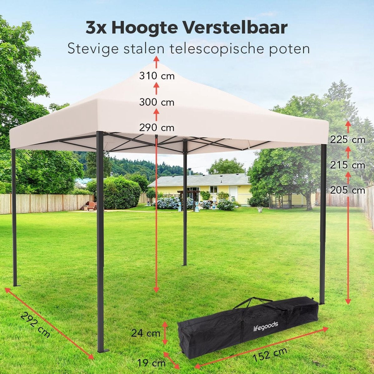 LifeGoods Tuintent Paviljoen 3x3 m opvouwbaar Beige