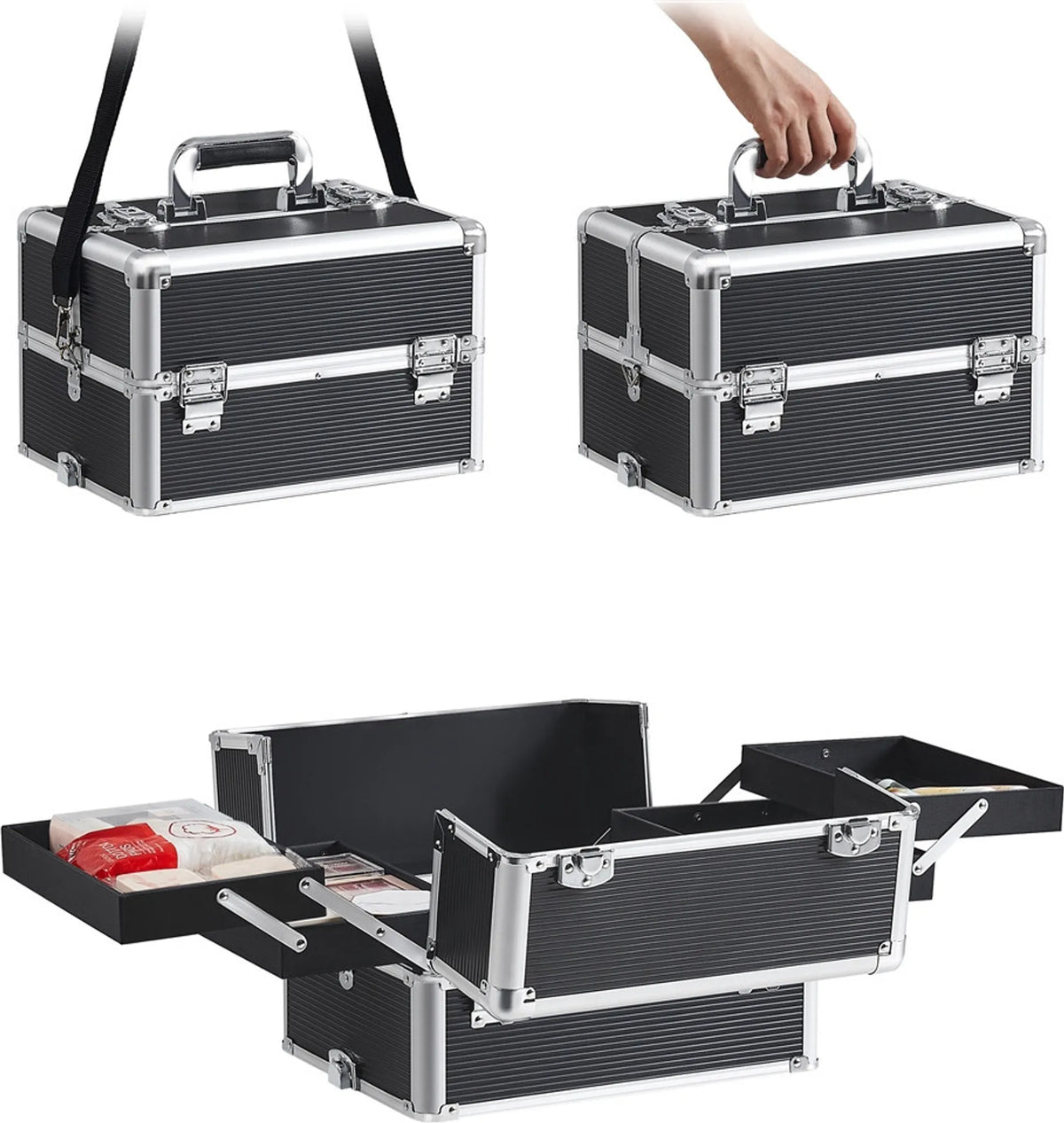 Yaheetech 5-in-1 Make-upkoffer op wielen - Afsluitbaar - 34 x 25,5 x 80,5 cm - Zwart