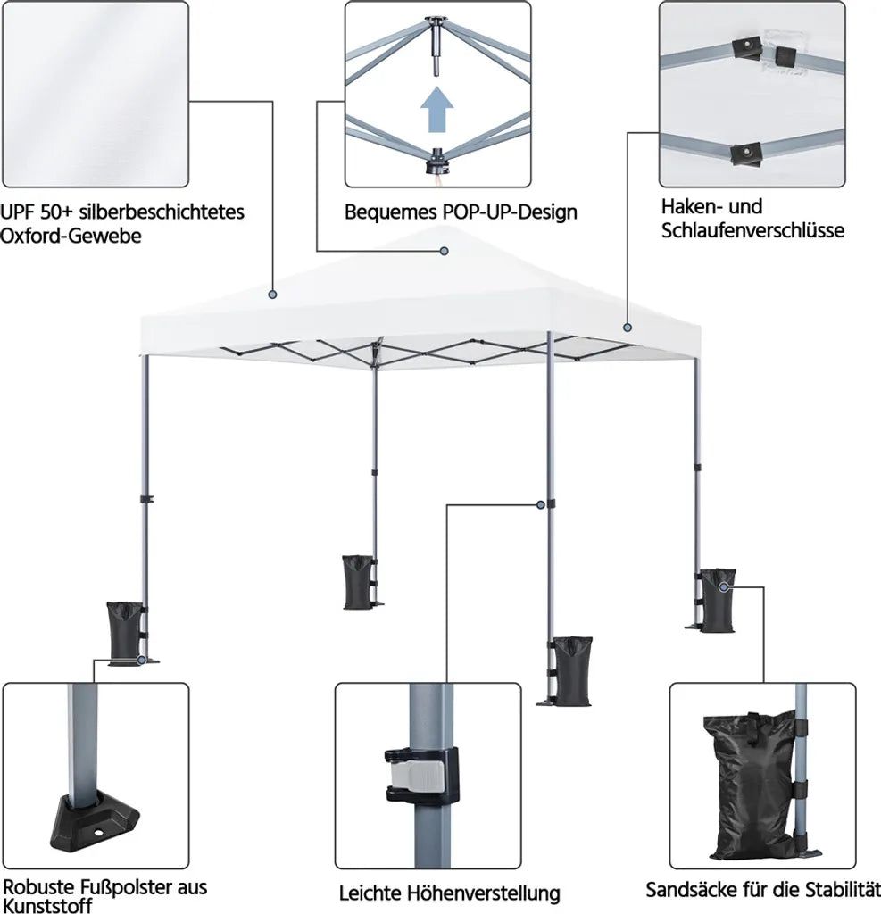 Yaheetech Opvouwbare Partytent 3 x 3 m - Wit - Pop-up Paviljoen met UV50+ Bescherming