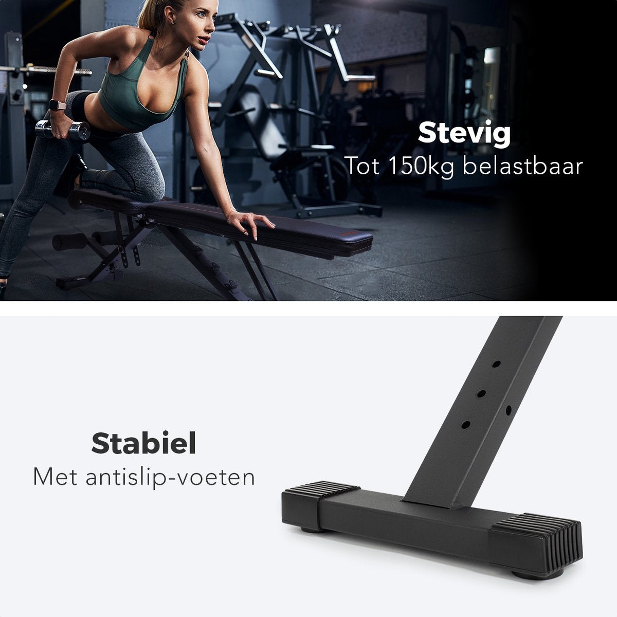 LifeGoods Fitness Halterbank - Fitnessbank - Bench Press - Trainingsbank - Verstelbaar - Inklapbaar - Zwart/Rood