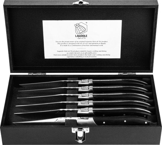 Laguiole Style de Vie Steakmessen Luxury Line - 6-delig - Zwart pakkahout