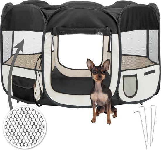 Opvouwbare puppyren puppytent Zwart incl - Draagtas - 400734