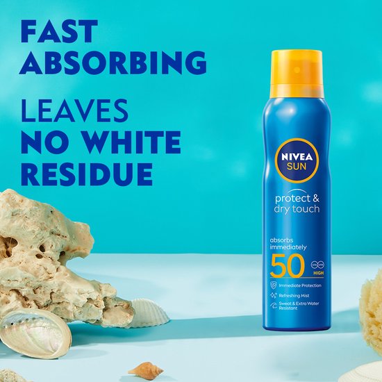 NIVEA SUN Protect & Dry Touch Vernevelende Zonnebrand Spray - SPF50 - Sport Zonnespray - Waterproof - UVA/UVB - 200ml